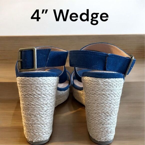 COUTGO Women's Navy Blue Espadrille Wedge Sandals Anke Strap Buckle - Picture 6 of 9